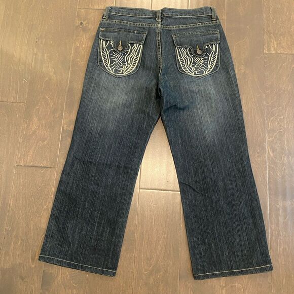 Bogari Jeans Women 29 Blue Dark Wash Cropped Denim Bling Pockets Embroidered - Picture 4 of 16